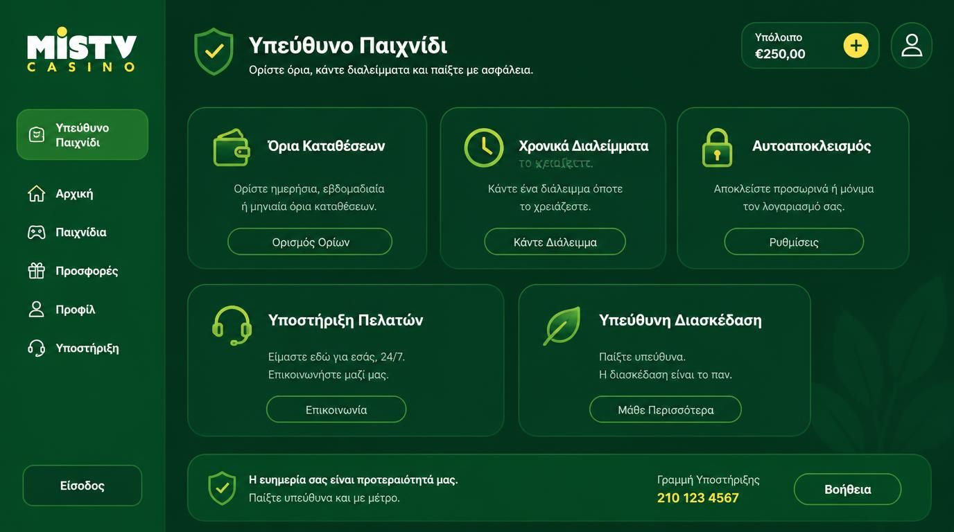 Εργαλεία υπεύθυνου παιχνιδιού στο Misty Casino